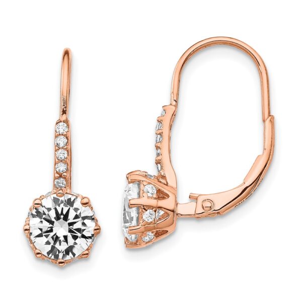 Sterling Silver Cheryl M Rose Gold-plated CZ Leverback Earrings