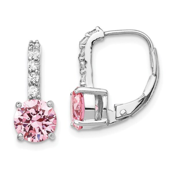 Sterling Silver Cheryl M Rhod-pltd Pink & White CZ Leverback Earrings
