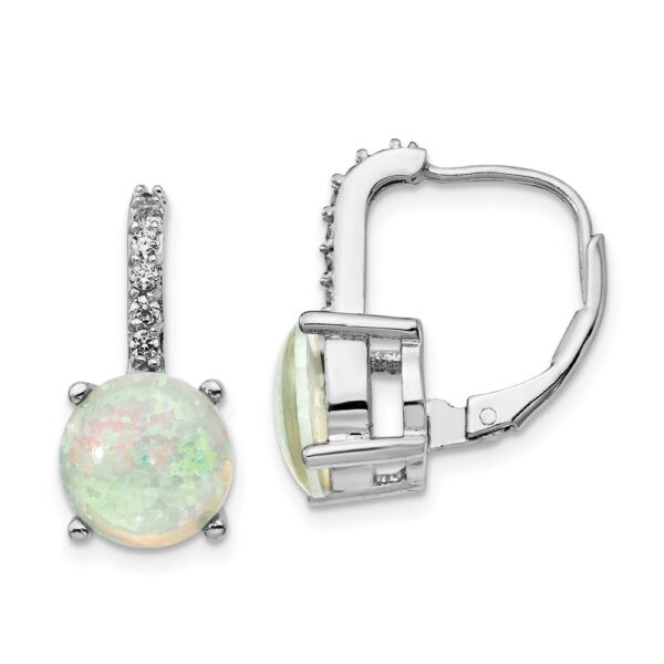 Sterling Silver Cheryl M Rh-pltd CZ & Lab Cr. Opal Leverback Earrings