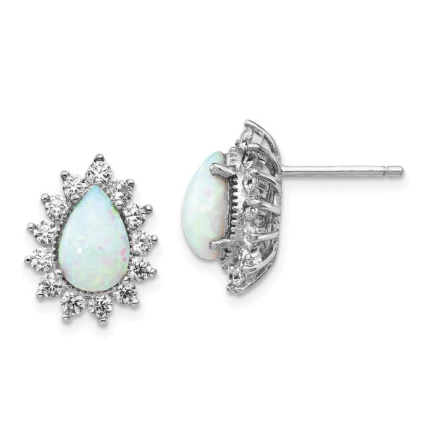 Sterling Silver Cheryl M Rh-pltd CZ & Cr. Opal Teardrop Post Earrings