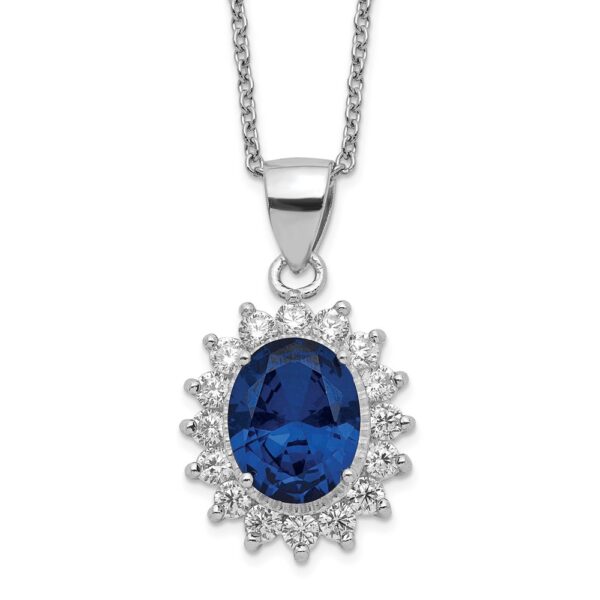 Sterling Silver Cheryl M Rh-p CZ & Cr. Dark Blue Spinel Oval Necklace