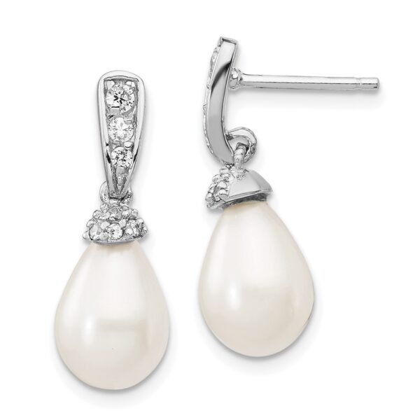 Sterling Silver Cheryl M Rh-pltd CZ & FWC Pearl Post Dangle Earrings