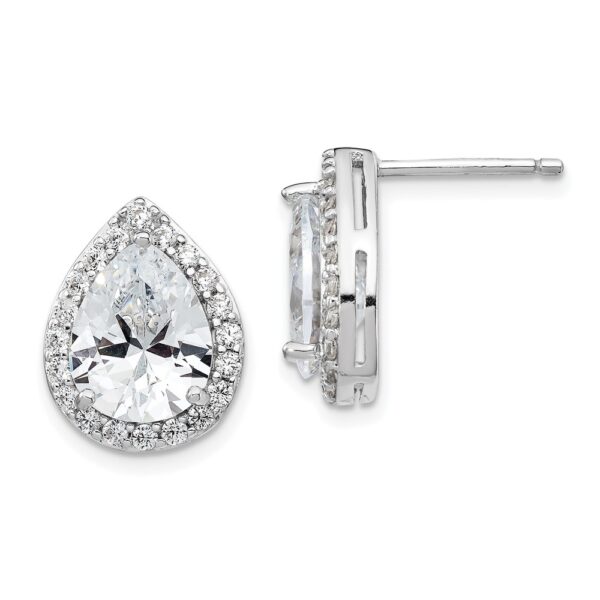 Sterling Silver Cheryl M Rhod-plated CZ Halo Teardrop Post Earrings