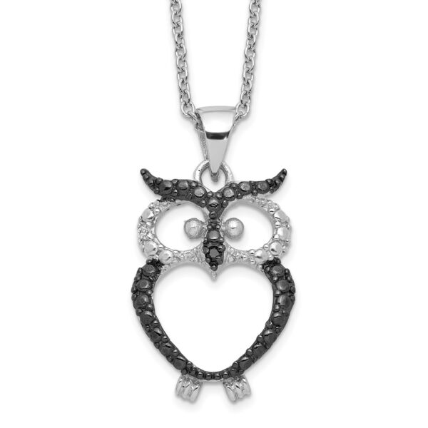 Sterling Silver Cheryl M Rhod-pl Black & White CZ Owl Necklace