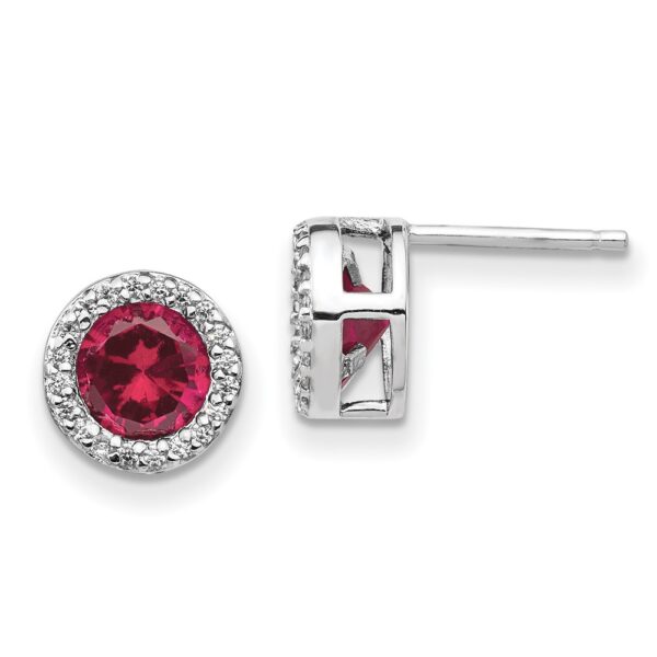 Sterling Silver Cheryl M Rhodium-plated Cr. Ruby & CZ Post Earrings