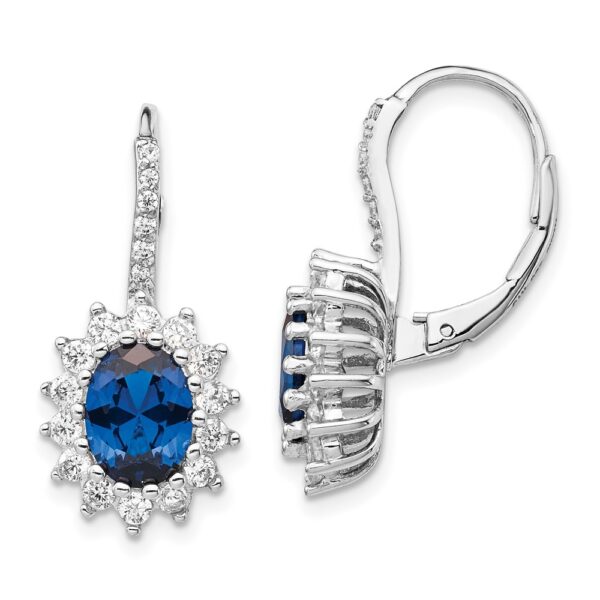Sterling Silver Cheryl M Rh-pltd Cr. Blue Spinel CZ Leverback Earrings