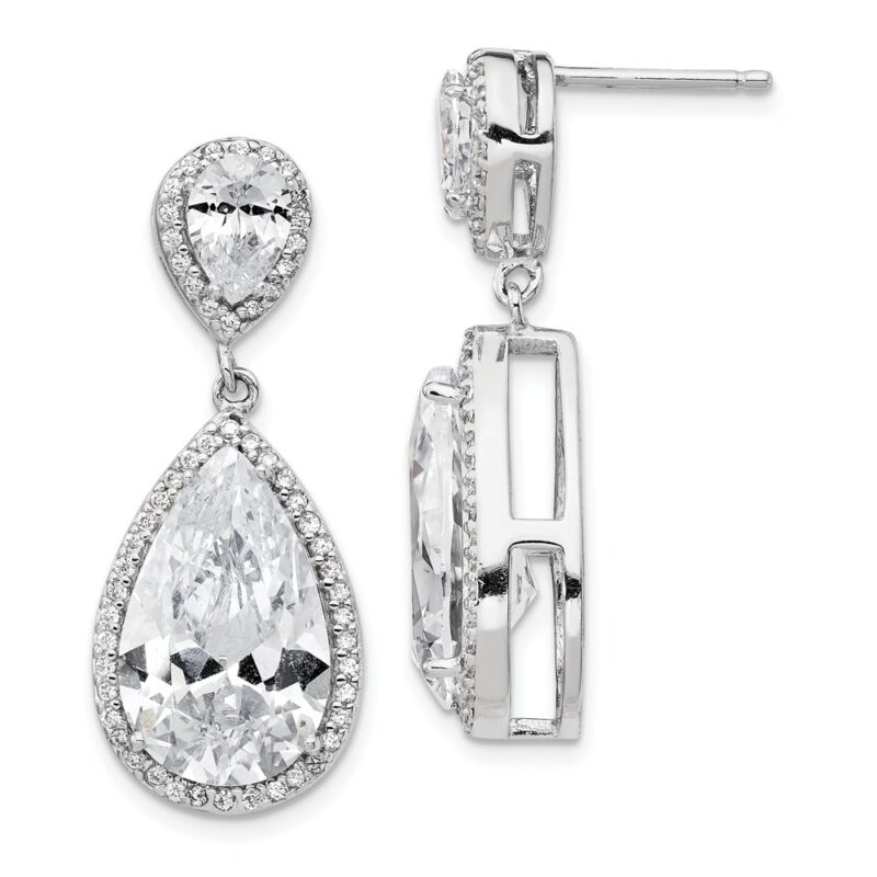 Sterling Silver Cheryl M Rhod-plated Pear Shaped Post Dangle Earrings