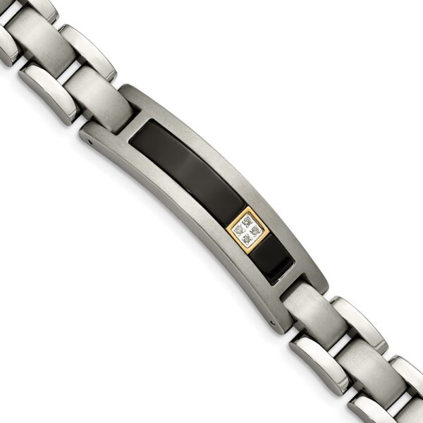 Titanium/14K Polished/Brushed w/Black Onyx .05ct. dia 8in Bracelet