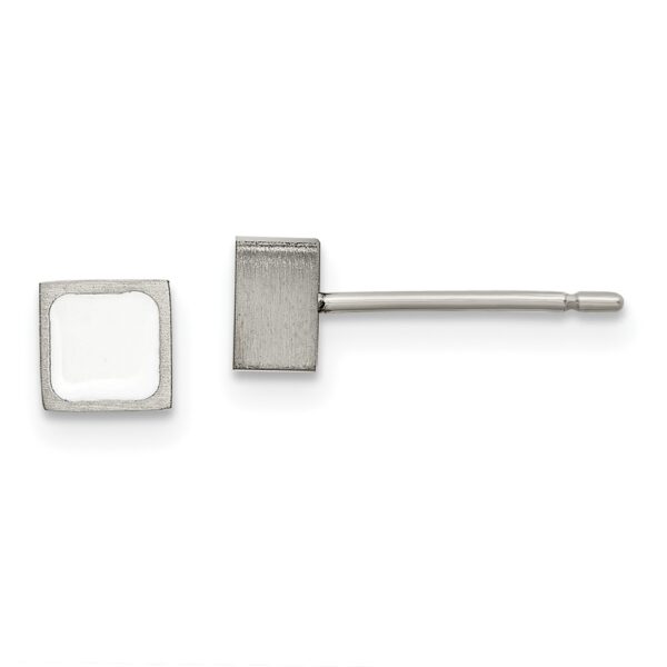 Titanium Brushed with White Enamel Square Post Earrings