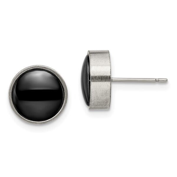 Titanium Brushed with Black Ceramic Circle Post Earrings