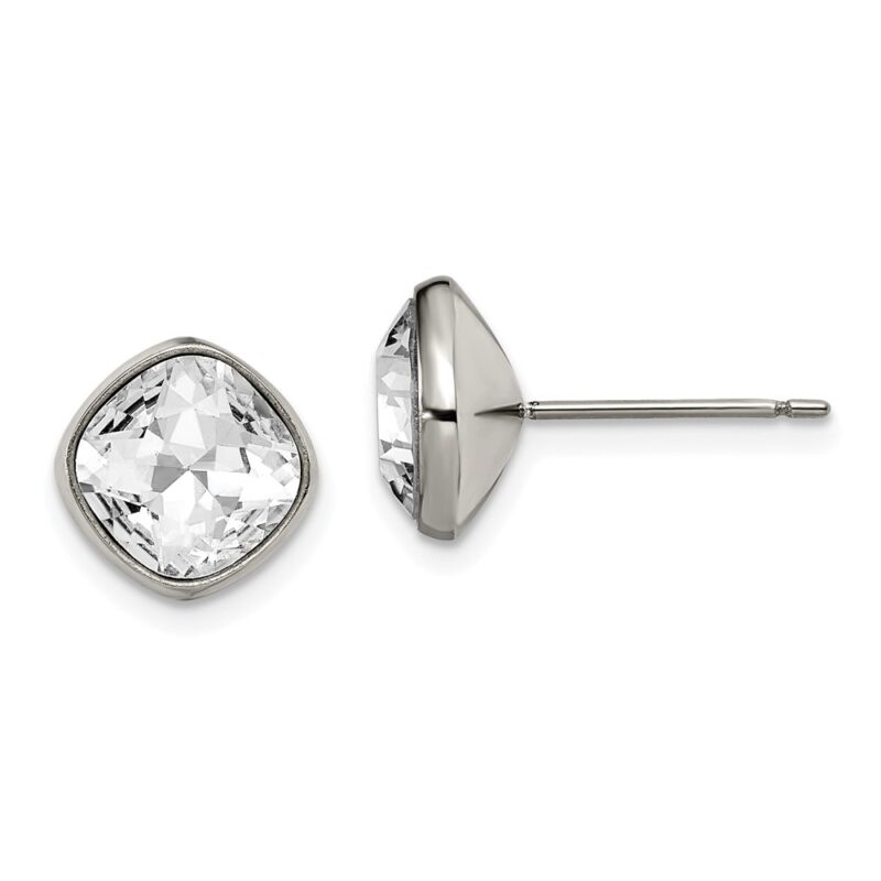Titanium Polished Faceted Crystal Square Post Earrings