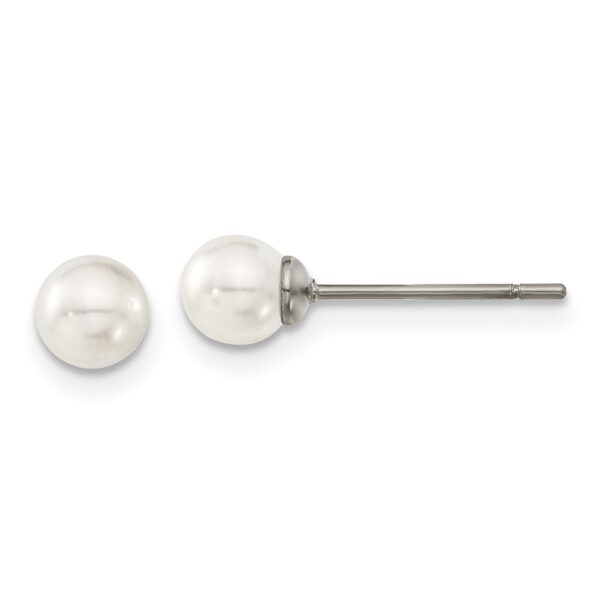 Titanium Polished 5mm Imitation Pearl Post Earrings