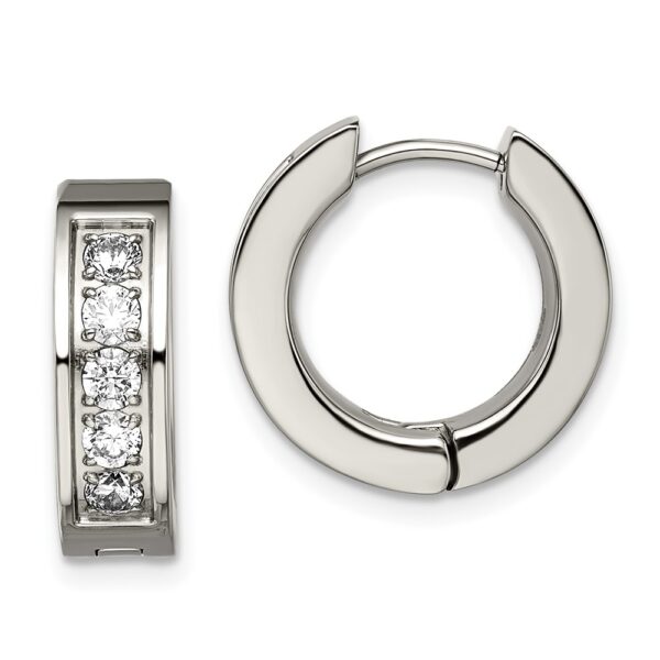 Titanium Polished CZ 5mm Hinged Hoop Earrings