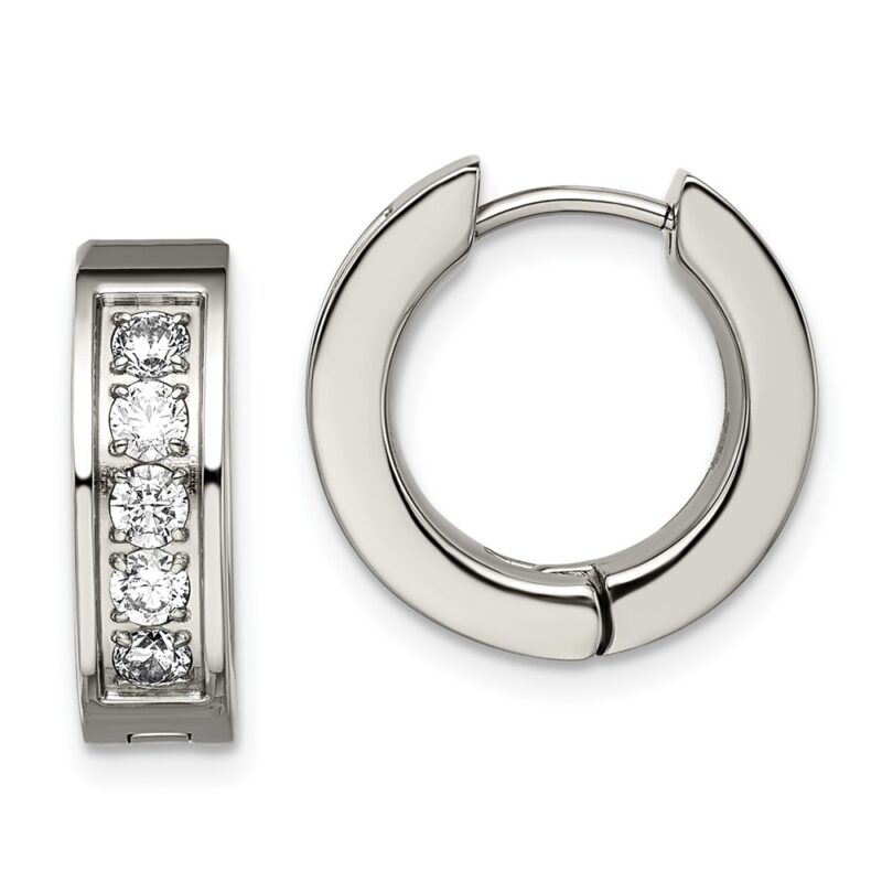Titanium Polished CZ 5mm Hinged Hoop Earrings