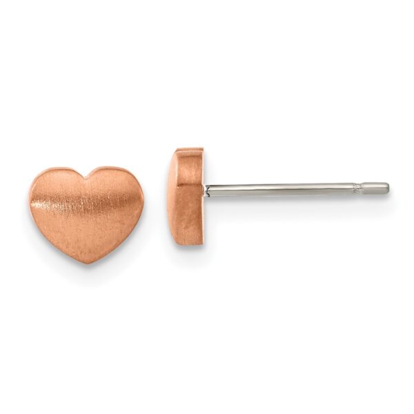 Titanium Brushed Rose IP-plated Heart Post Earrings