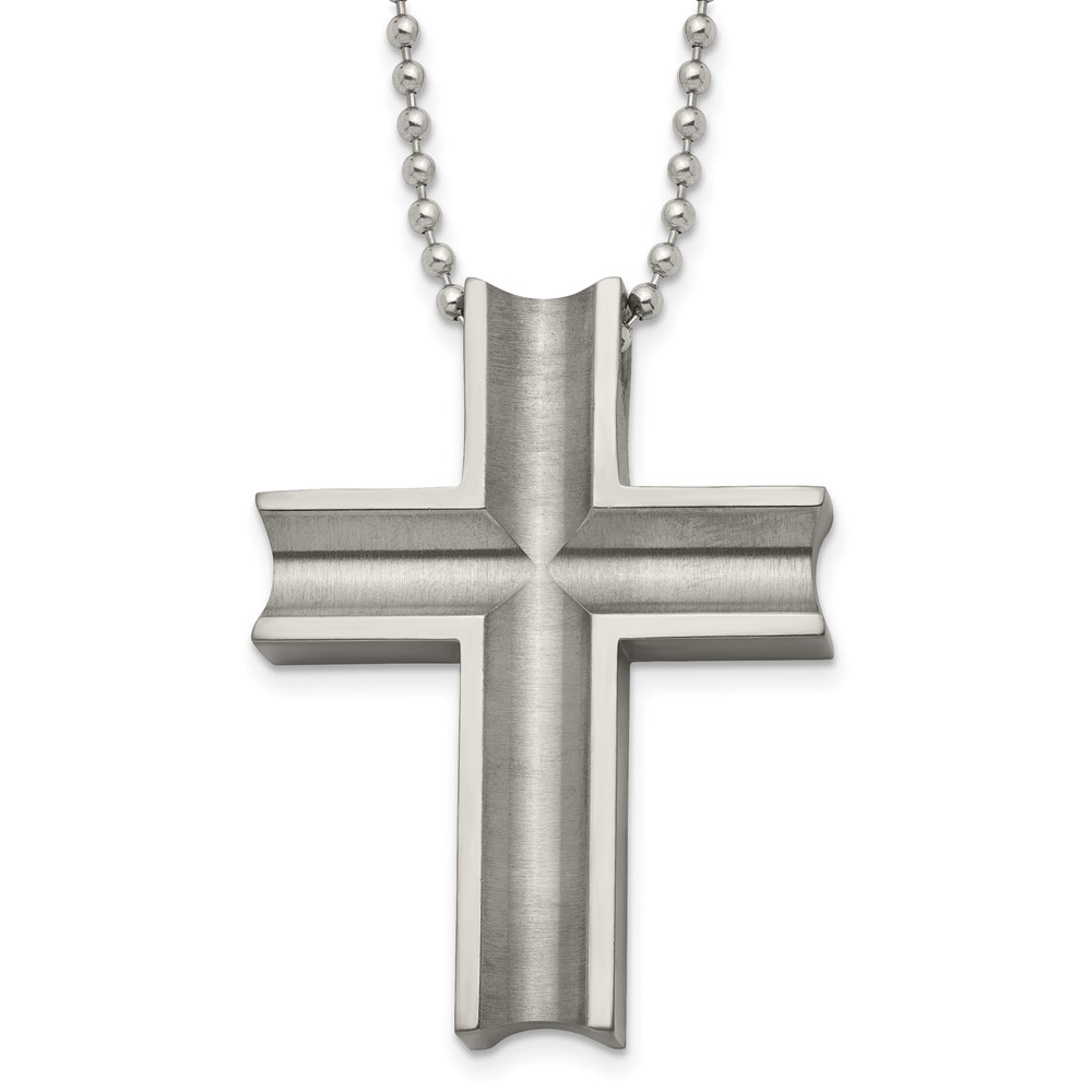 Titanium Polished Cross 24in Necklace