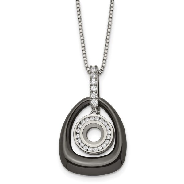 Polished Ceramic w/CZ Titanium Pendant on Steel 18in Necklace