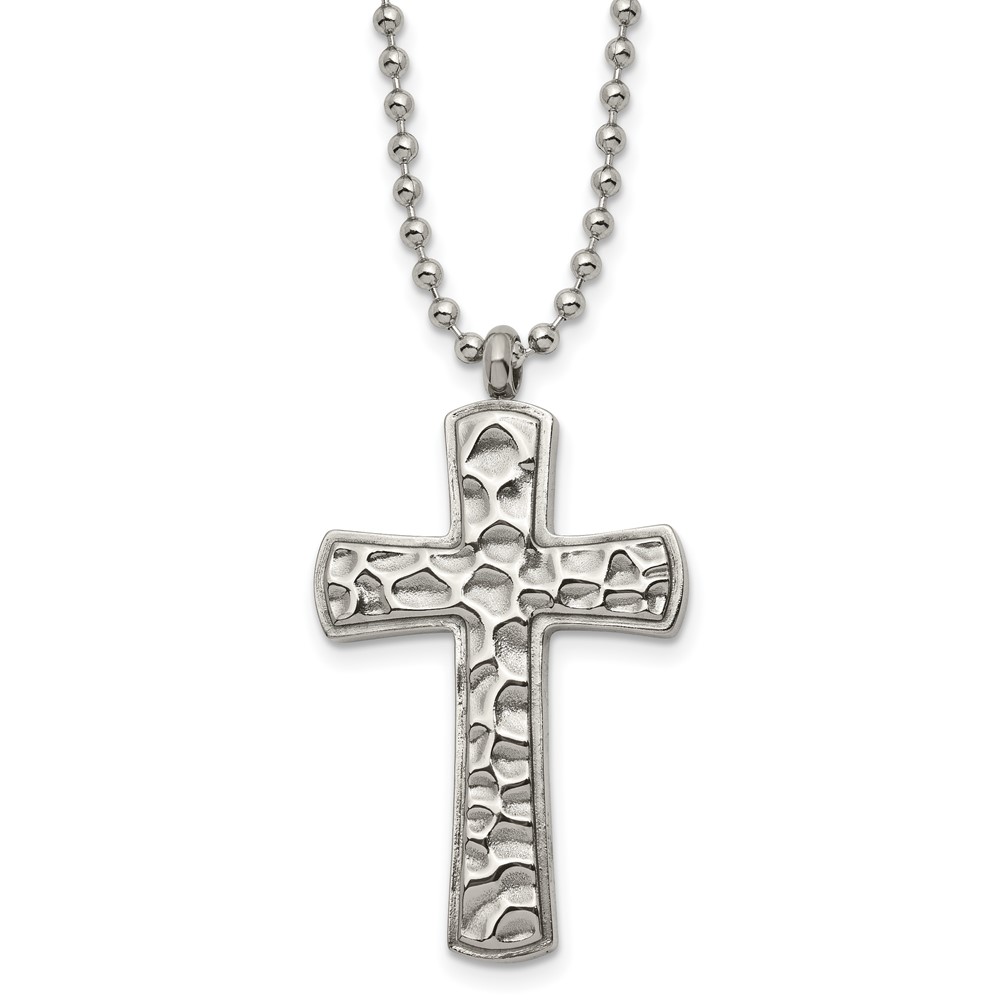 Titanium Polished & Hammered Carbon Fiber Reversible Cross Necklace