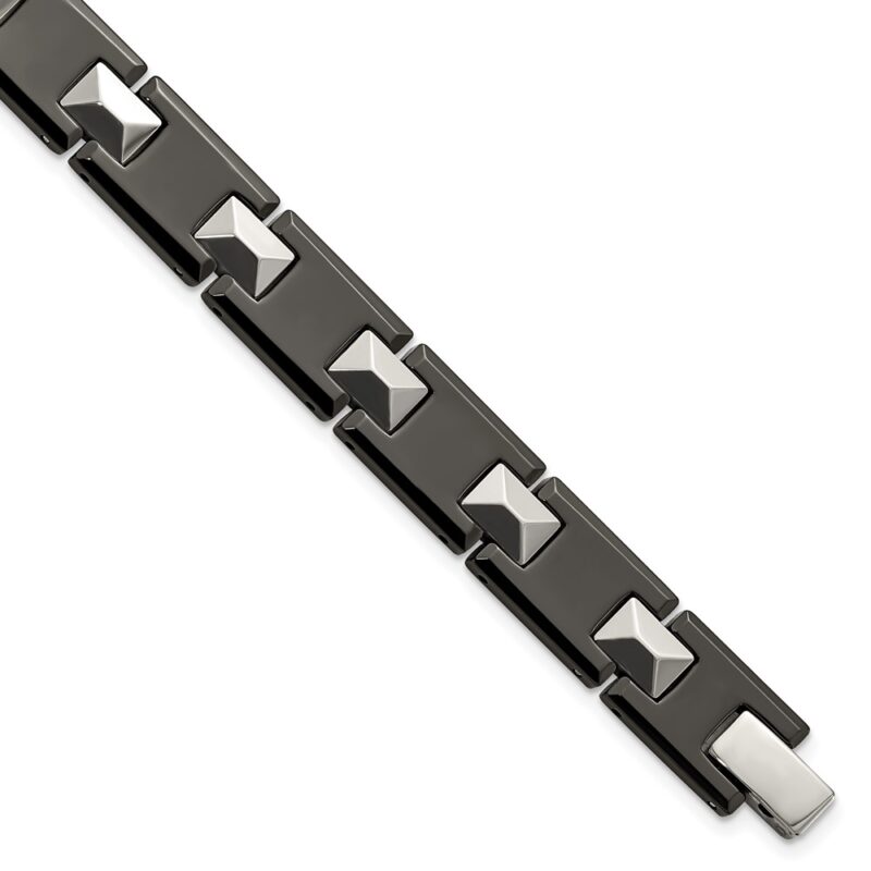 Tungsten and Black Ceramic Polished 8.5in Bracelet