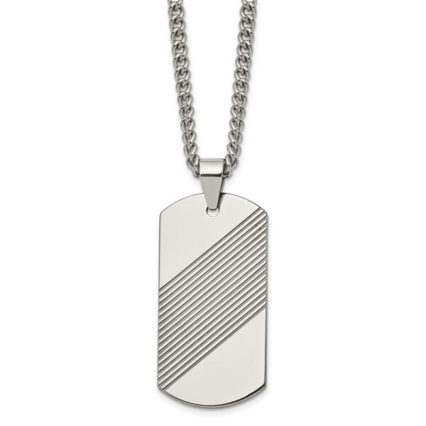 Tungsten Textured and Polished Dog Tag 24in Necklace