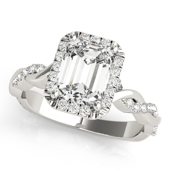 BRAIDED SHANK WITH EMERALD CUT HALO HEAD
