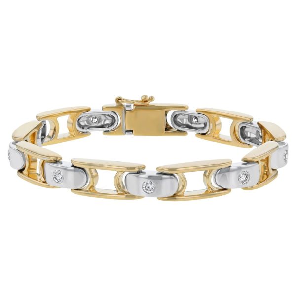 14K Two Tone Gold 1.0 carat Diamonds Heavy Men Bracelet