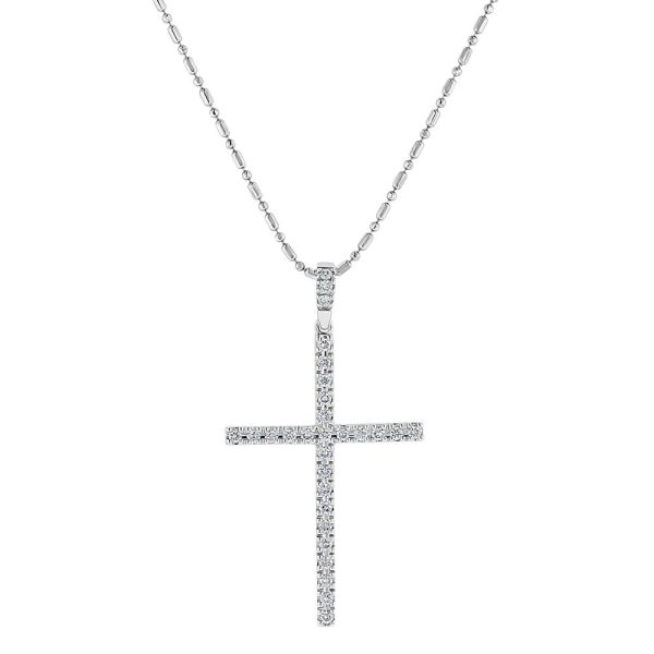 14K White Gold 0.30 carat Diamonds Line Cross Pendant