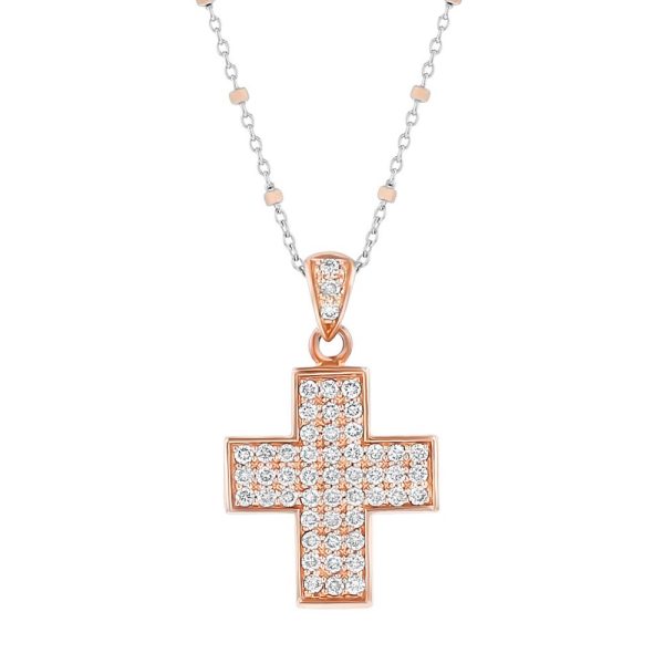 14K Rose Gold 1.0 carat Diamonds Block Cross Pendant
