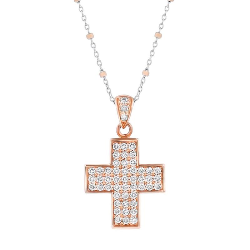 14K Rose Gold 1.0 carat Diamonds Block Cross Pendant