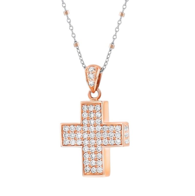 14K Rose Gold 1.0 carat Diamonds Block Cross Pendant - Image 2