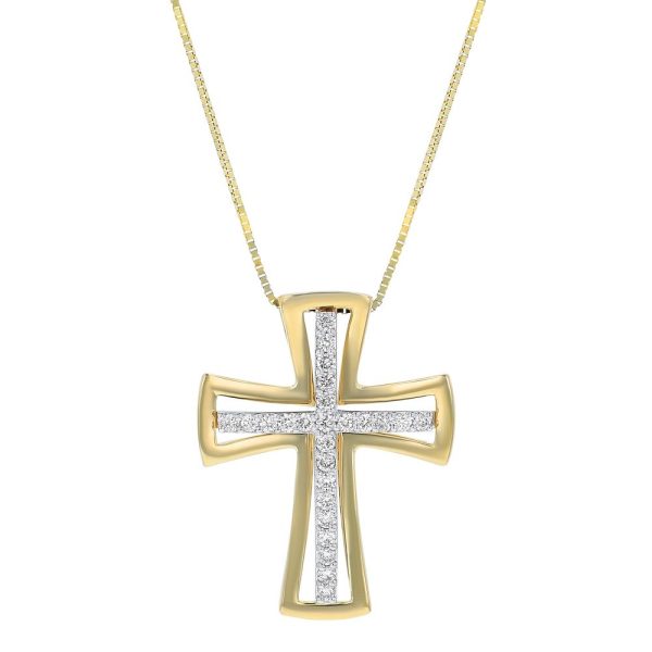 14K Two Tone Gold 0.30 carat Diamonds Framed Cross Pendant