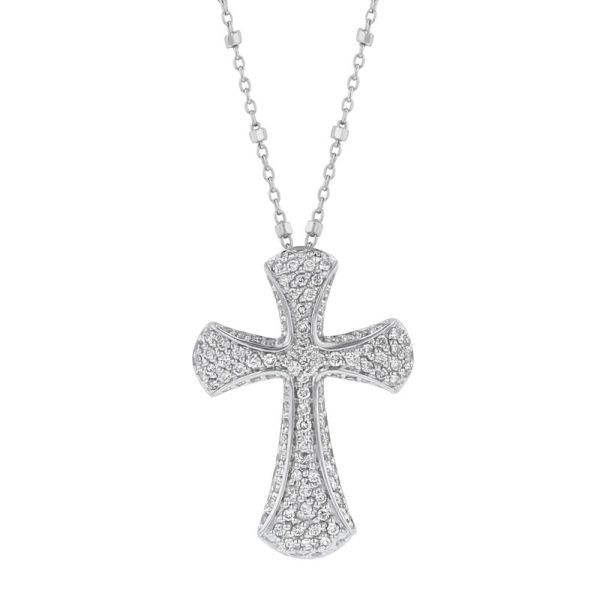 14K White Gold 0.75 carat Diamonds Pave Cross Pendant