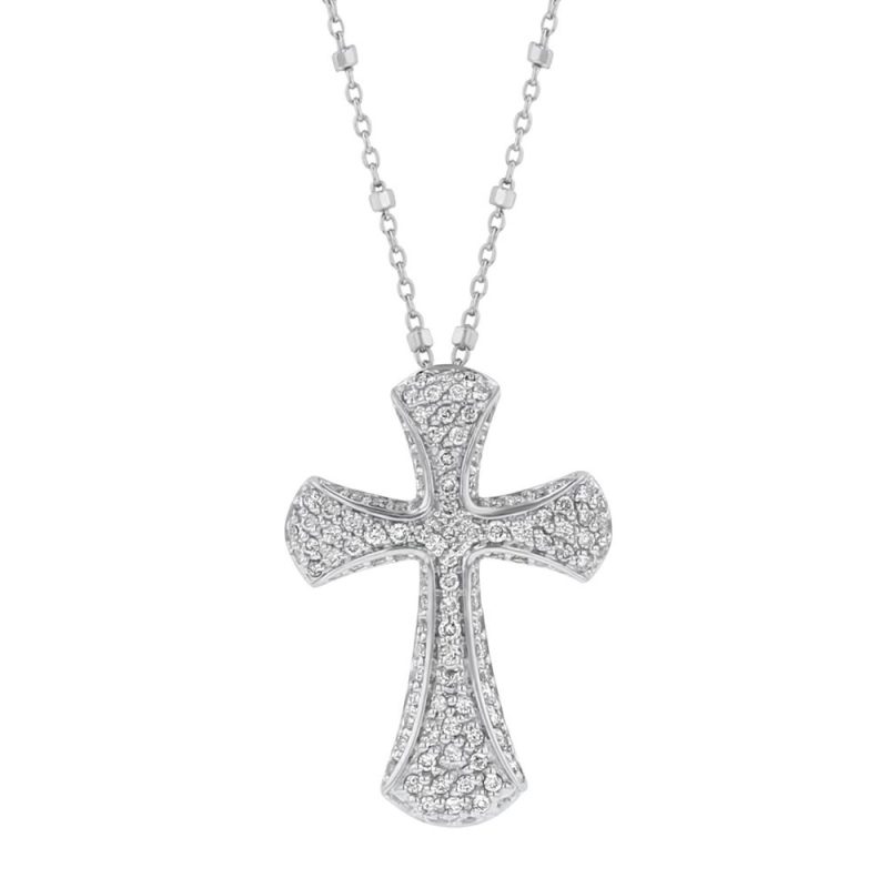 14K White Gold 0.75 carat Diamonds Pave Cross Pendant