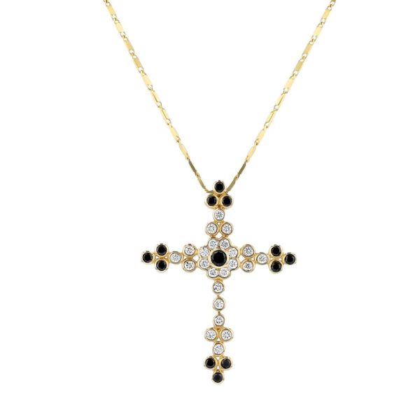 14K Yellow Gold 0.50 carat black and White Diamonds Cross Pendant