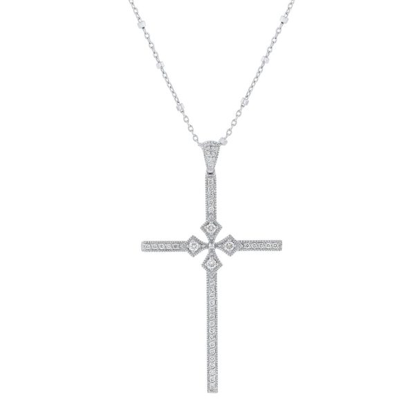 14K White Gold 0.33 carat Diamonds Stylish Cross Pendant