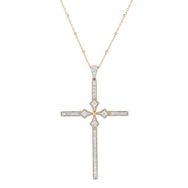 14K Yellow Gold 0.50 carat Diamonds Stylish Cross Pendant