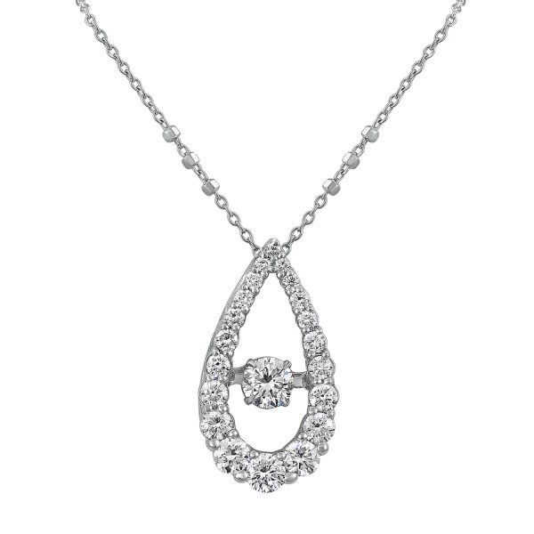 14K White Gold 0.70 carat Dancing Diamond Pear Shape Halo Necklace