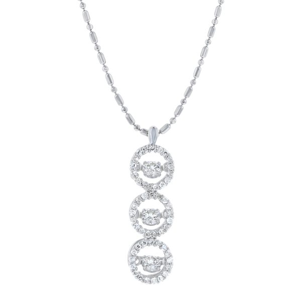 14K White Gold 0.55 carat Dancing Diamonds Three Stone Necklace