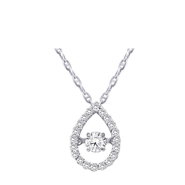 14K White Gold 0.30 carat Dancing Diamond Pear Shape Halo Necklace