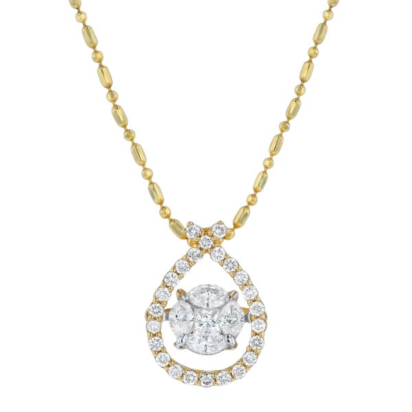 14K Yellow Gold 0.50 carat Fusion Dancing Diamonds Pear Shape Halo Necklace