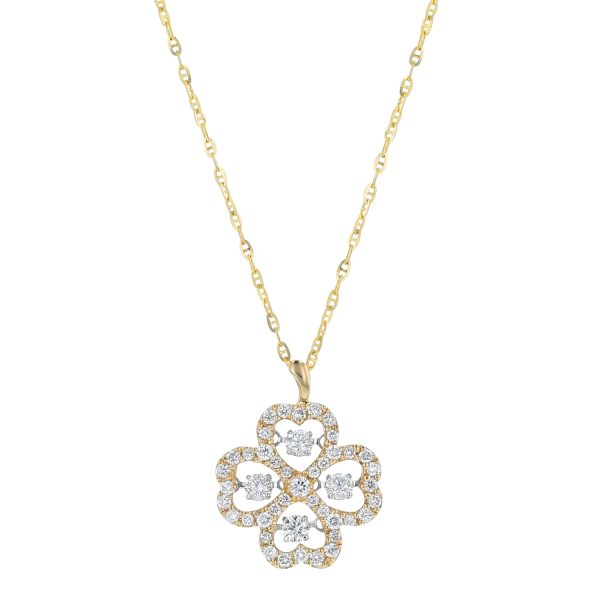 14K Yellow Gold 0.65 carat Dancing Diamonds Clover Necklace