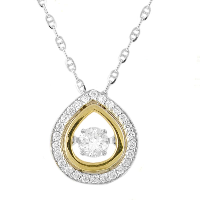 14K Two Tone Gold 0.30 carat Dancing Diamond Pear Shape Necklace
