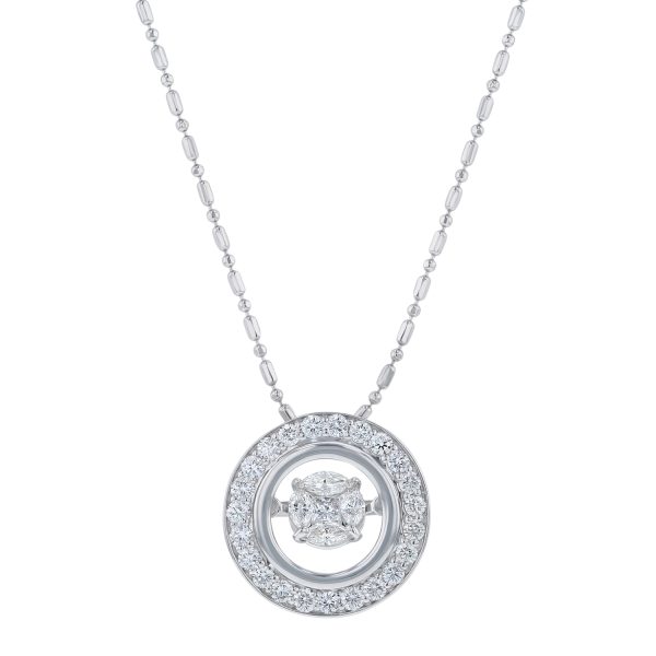 14K White Gold 0.75 carat Fusion Dancing Diamonds Round Shape Halo Necklace