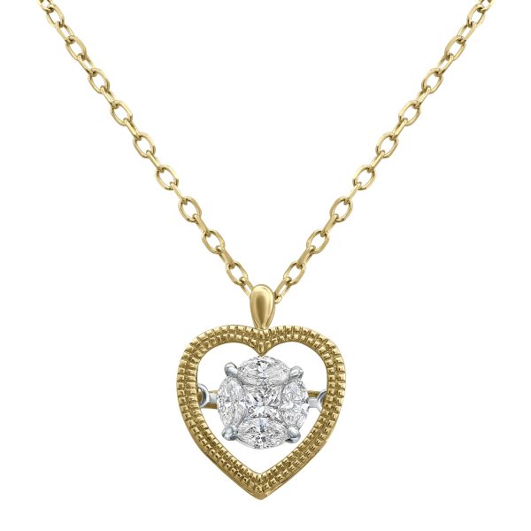 14K Yellow Gold 0.31 carat Fusion Dancing Diamonds Heart Shape Necklace