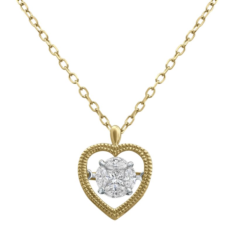 14K Yellow Gold 0.31 carat Fusion Dancing Diamonds Heart Shape Necklace