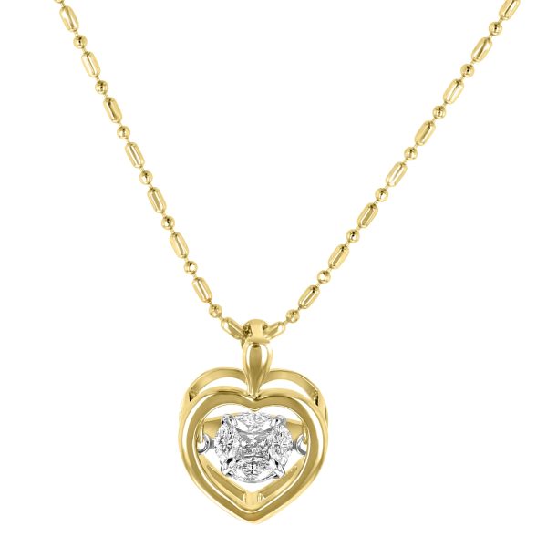 14K Yellow Gold 0.22 carat Fusion Dancing Diamonds Heart Shape Necklace