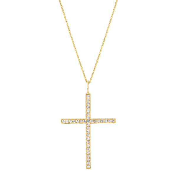 14K Yellow Gold 0.17 carat Diamonds Dainty Cross Pendant