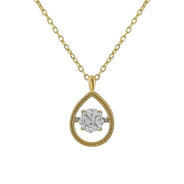 14K Yellow Gold 0.31 carat Fusion Dancing Diamonds Pear Shape Necklace