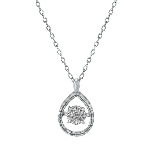 14K White Gold 0.31 carat Fusion Dancing Diamonds Pear Shape Necklace