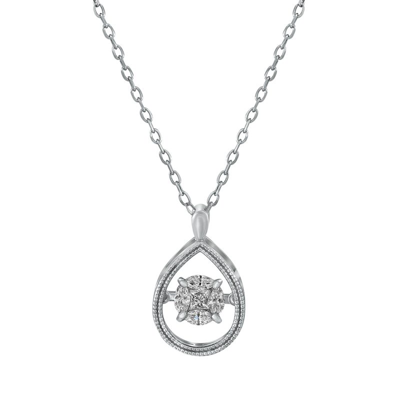 14K White Gold 0.31 carat Fusion Dancing Diamonds Pear Shape Necklace